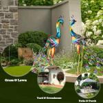 Blue Metal Peacock Garden Statues (2 Pieces)