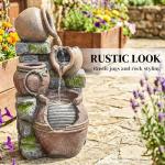 Four-Tier Rustic Pot Outdoor Fountain with LED