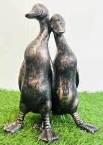 Vintage Bronze Duck Garden Ornament Statue Pair