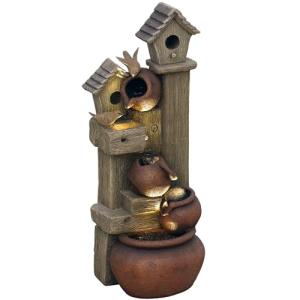 Outsunny 2-in-1 Waterfall Fountain with Birdhouse