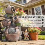 Four-Tier Rustic Pot Outdoor Fountain with LED