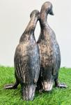 Vintage Bronze Duck Garden Ornament Statue Pair