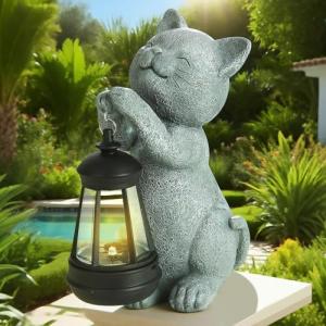 Solar Cat Garden Statue with LED Lights