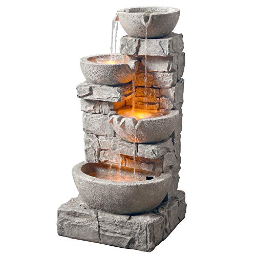 Gray Stacked Stone Waterfall Fountain with LED Lights - 33