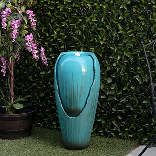 Alpine Corporation DIG100XS w/LED Light Water Jar Fountain, 32 Inch Tall, Turquoise