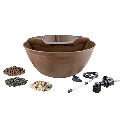 Aquascape 78325 AquaGarden Pond and Waterfall Kit Container Water Garden, Measures 23. 5-inch in Diameter and 9 7/8-inch Tall, Brown
