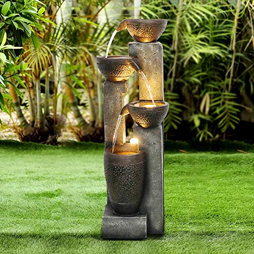 Fierre Shann Agoodping 40" 4-Tier Pots Outdoor Garden Water Fountain - Outdoor Water Fountain for Yard, Floor Patio, Backyard and Home Art Decor