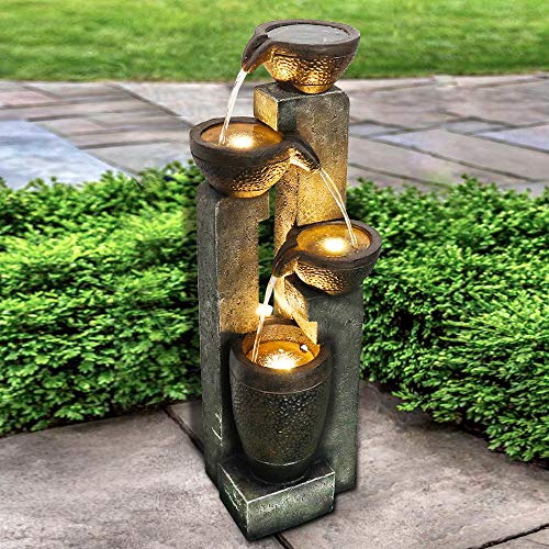Fierre Shann Agoodping 40" 4-Tier Pots Outdoor Garden Water Fountain - Outdoor Water Fountain for Yard, Floor Patio, Backyard and Home Art Decor