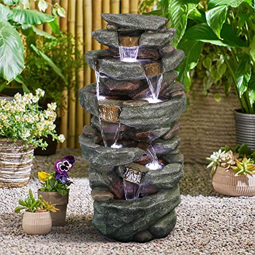 40.5” High Rocks Outdoor Water Fountain with LED Lights