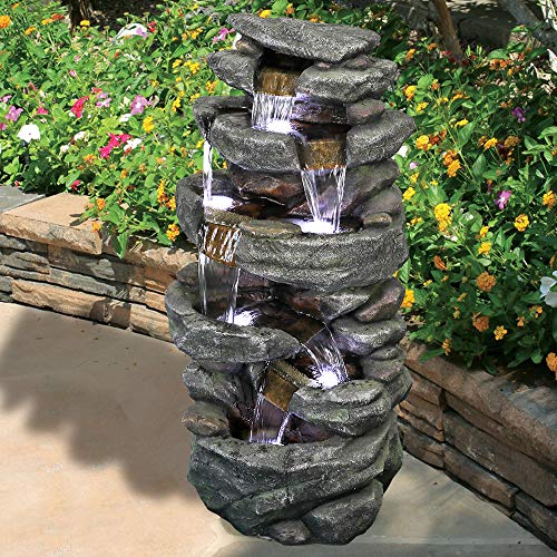 40.5” High Rocks Outdoor Water Fountain with LED Lights