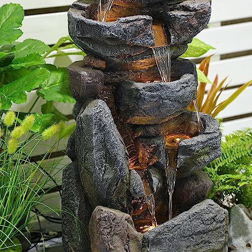 31.5" Rock Waterfall Fountain: Outdoor/Indoor Garden Decor