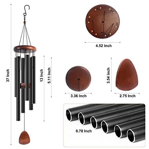 Large Aluminium Wind Chimes 37" Inches to Create a Zen Atmosphere for Outdoor, Garden, Patio Decoration with Wind Catcher, Classic Black, Suitable as A Gift for Unisex