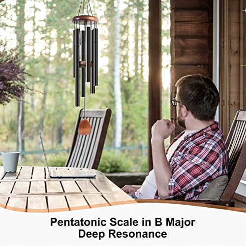 Large Aluminium Wind Chimes 37" Inches to Create a Zen Atmosphere for Outdoor, Garden, Patio Decoration with Wind Catcher, Classic Black, Suitable as A Gift for Unisex