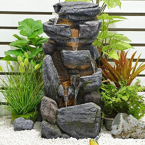 31.5" Rock Waterfall Fountain: Outdoor/Indoor Garden Decor