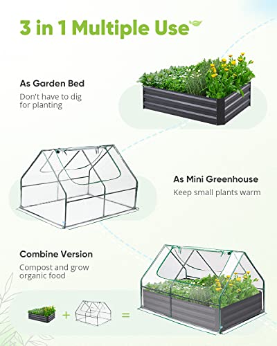 Quictent 4x3x1 Ft Raised Garden Bed with Greenhouse
