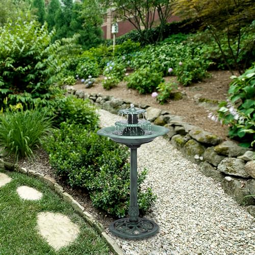 Alpine 35" Green Outdoor Pedestal Fountain with Birdbath