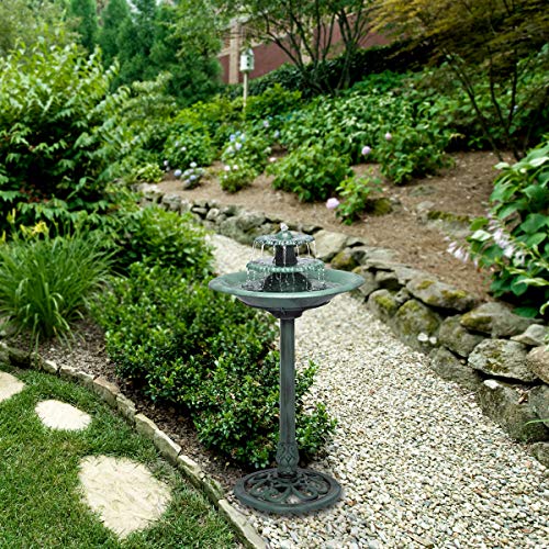 Alpine 35" Green Outdoor Pedestal Fountain with Birdbath
