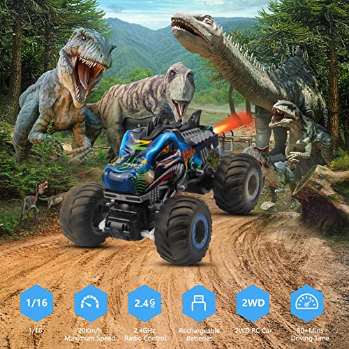 RC Dinosaur Monster Truck Toy - High Speed, LED Lights