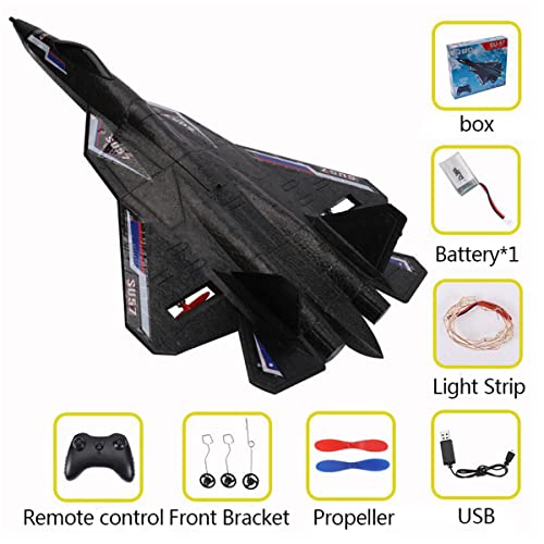 ONMDQS Su57 Remote Control Plane, 2.4GHz 2CH RC Plane Built-in Gyro, Led, Foam Airplane Toys for Kids (Black)