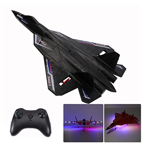 ONMDQS Su57 Remote Control Plane, 2.4GHz 2CH RC Plane Built-in Gyro, Led, Foam Airplane Toys for Kids (Black)