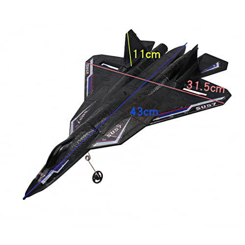 ONMDQS Su57 Remote Control Plane, 2.4GHz 2CH RC Plane Built-in Gyro, Led, Foam Airplane Toys for Kids (Black)
