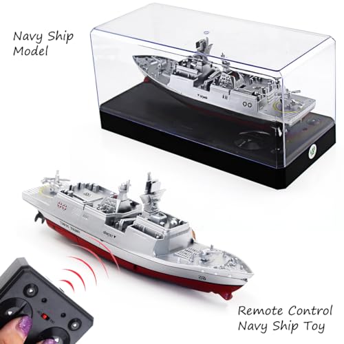 Tipmant Military RC Naval Ship Vessel Model Remote Control Boat Speedboat Yacht Electric Water Kids Toy - Silver