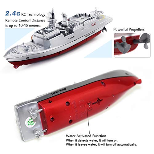 Tipmant Military RC Naval Ship Vessel Model Remote Control Boat Speedboat Yacht Electric Water Kids Toy - Silver