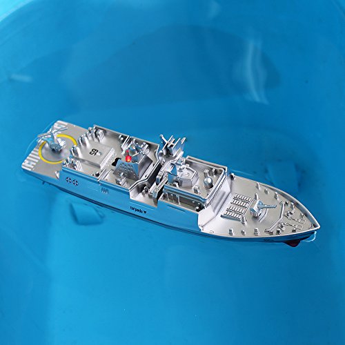 Tipmant Military RC Naval Ship Vessel Model Remote Control Boat Speedboat Yacht Electric Water Kids Toy - Silver