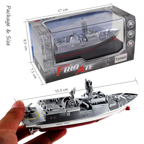 Tipmant Military RC Naval Ship Vessel Model Remote Control Boat Speedboat Yacht Electric Water Kids Toy - Silver