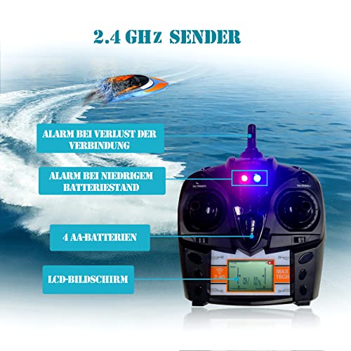 High Speed RC Boat for Pool/Lake/Pond - Blue Orange