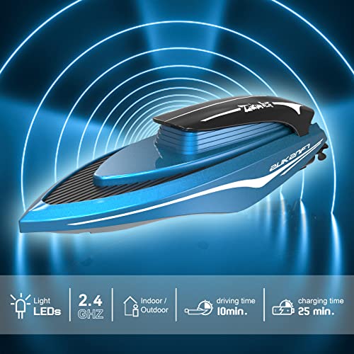uleway Remote Control Boat, 2.4GHz High Speed Electric Racing Boat, My First Little RC Boat for Kids, Radio Controlled Boat with Rechargeable Batteries, Mini Water Toy Gifts for Pool Lake Pond (Blue)