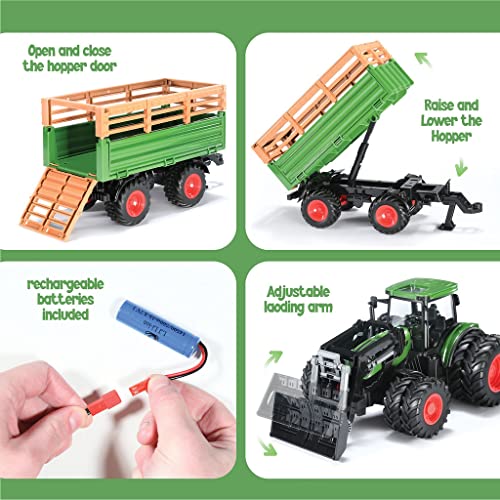 RC Truck and Trailer Set - Farm Toy with Lights/Sound