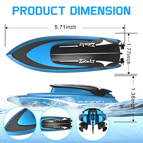 uleway Remote Control Boat, 2.4GHz High Speed Electric Racing Boat, My First Little RC Boat for Kids, Radio Controlled Boat with Rechargeable Batteries, Mini Water Toy Gifts for Pool Lake Pond (Blue)