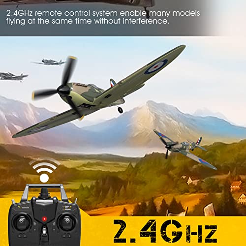 VOLANTEXRC RC Plane 4-CH Remote Control Airplane Ready to Fly Spitefire Radio Controlled Aircraft for Beginners with Xpilot Stabilization System, One Key Aerobatic (761-12 RTF)