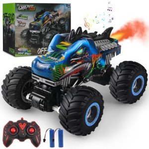 RC Dinosaur Monster Truck Toy - High Speed, LED Lights