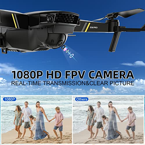 TEEROK E58 Pro Drone with Camera for Adults and Kids, 1080P HD WIFI FPV Drone, Foldable RC Quadcopter for beginners, One Key Start, Altitude Hold, App Control, 3D Flips, Toys Gifts with 2 Batteries