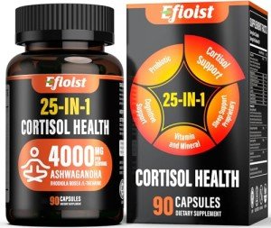 Efioist Cortisol Supplement for Women, 25-in-1 Cortisol Reducer for Women & Men, Cortisol Supplements with Ashwagandha, Rhodiola Rosea, L-Theanine, for Mood, Focus, Sleep Support, 90 Capsules