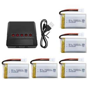 5 Lithium Batteries + Charger for Syma Drones