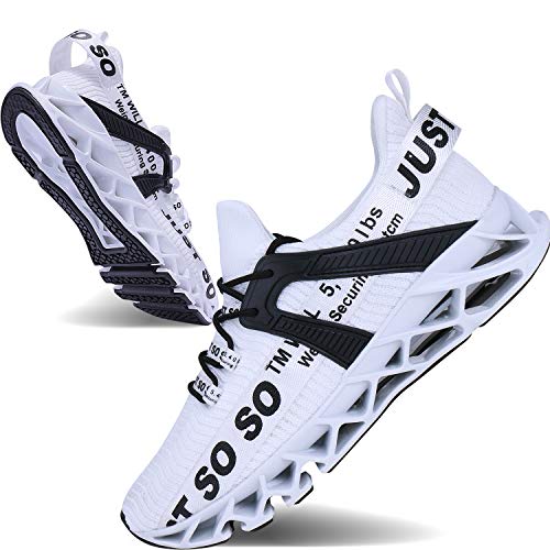 JSLEAP Men's Non-Slip Running Sneakers in White