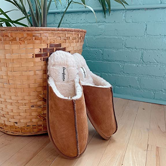 Genuine Suede Closed Toe Men's Slippers - Chestnut