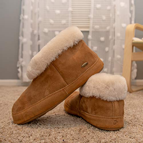 Men's Sheepskin Bootie Slipper in Walnut, Size 11