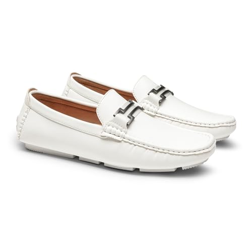 Bruno Marc White Faux Leather Penny Loafers - 12