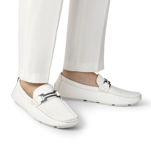 Bruno Marc White Faux Leather Penny Loafers - 12