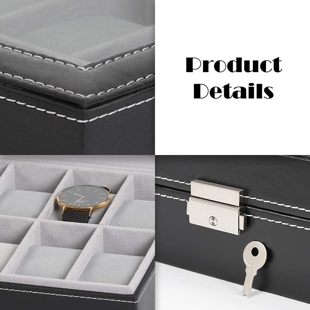 Black Lockable Watch Organizer with Glass Top