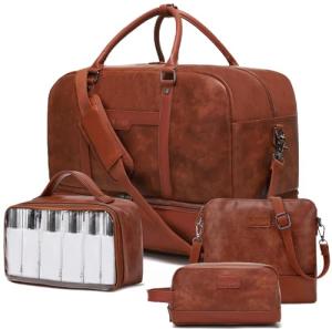 Wogarl Faux Leather Weekender Bag Set for Travel