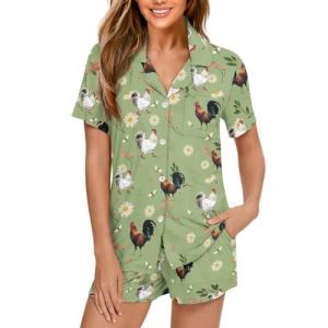 Floral Chickens Print Women’s Pajama Set