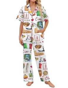 SHESHOW Women's Satin Pajamas Set with Pocket