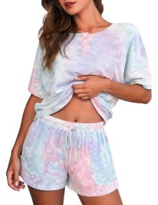 Tie Dye Pajama Set for Women with Pockets