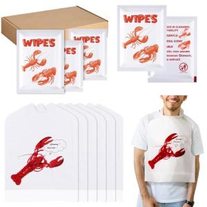 Wesiti 100 Pcs Seafood Bibs and Wipes Set