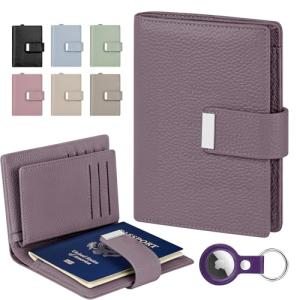 RFID Blocking Leather Passport Holder with Airtag